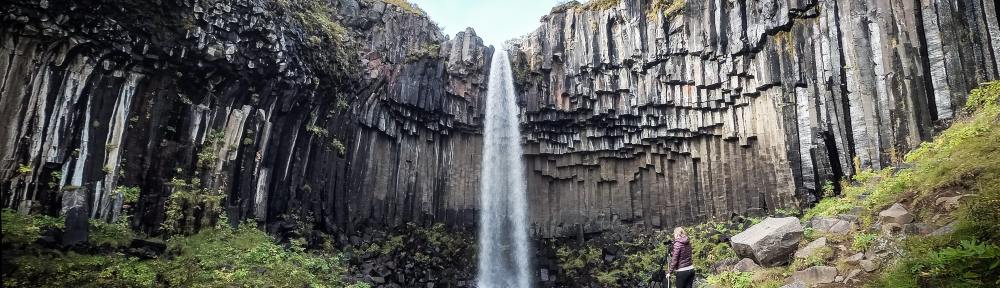 Svartifoss unique waterfall with hexagonal stones near Skaftafell, Iceland's Eastern Region
