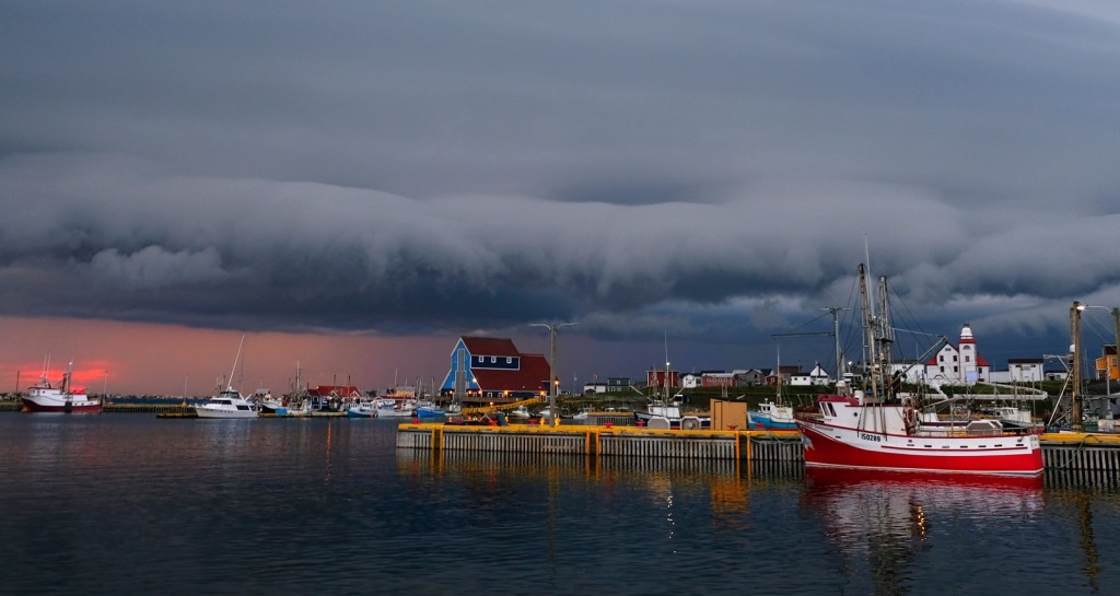 dark clouds at sunset in the town of Bonavista, a place in Newfoundland and Labrador 