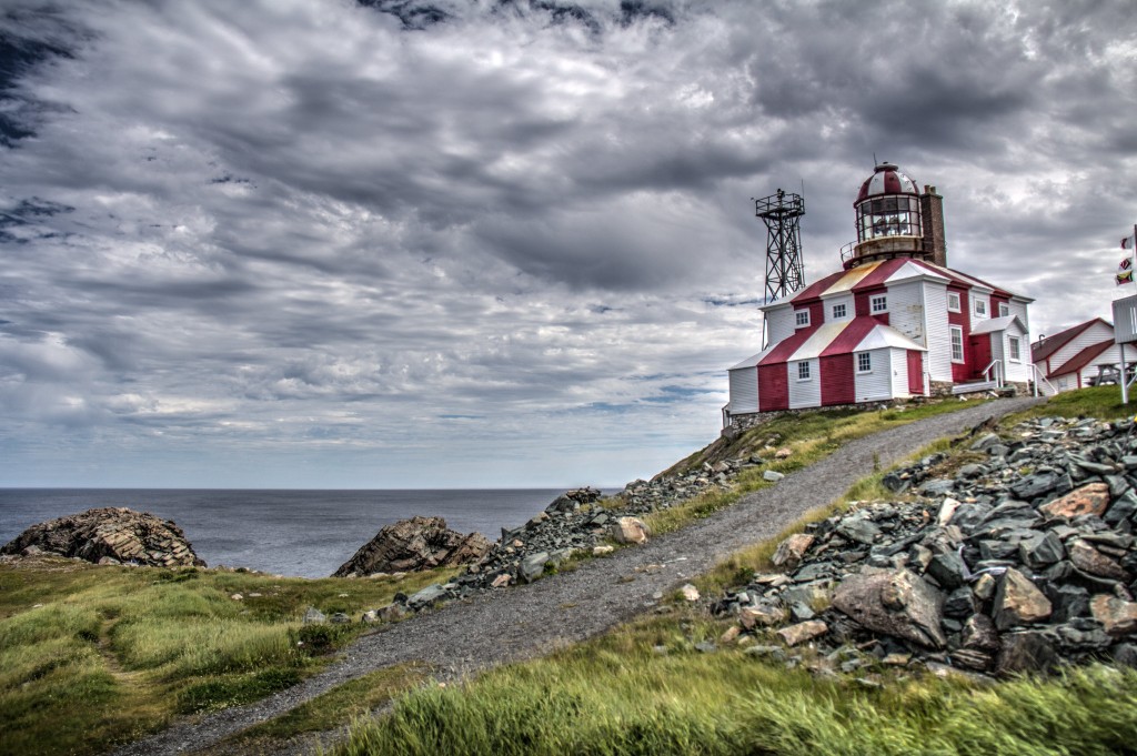 lighthouse and rocky shores at Capr Bonavista, Newfoundland